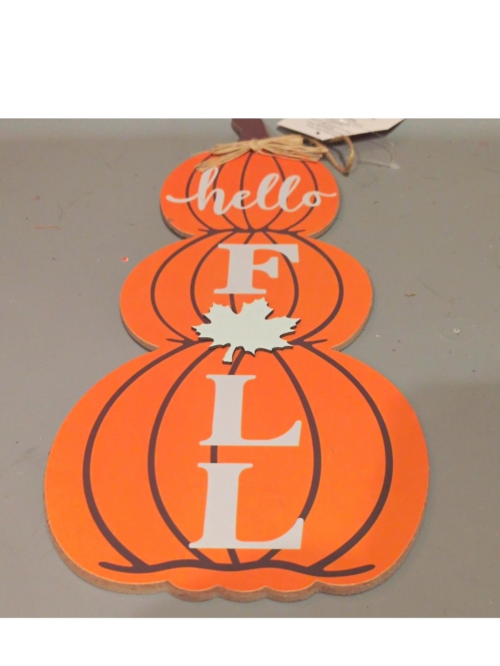 Hello Fall Stacked Pumpkin Sign - Orange & White. 12in